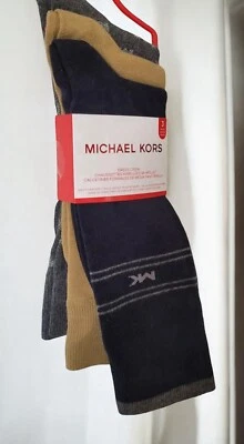 Michael Kors Para Hombre 3 Pares Vestido Crew Calcetines Logo Negro Gris Tostado Talla Única Foto 1 de 4