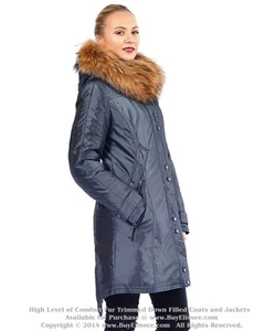 Parka Puffer Coat Jacket w/ Real Raccoon Fur sz L US 8 10 EU 42 $645 ПуховикЕнот - Picture 1 of 12