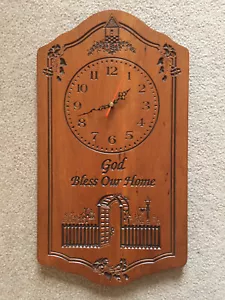 Placca da parete quarzo legno di ciliegio intagliata P. Graham Dunn con orologio al quarzo - Foto 1 di 8