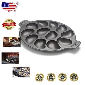 Multi-Purpose Cast Iron Oyster Grill Pan with 12 Cavities - Black, Easy Release - Picture 1 of 9