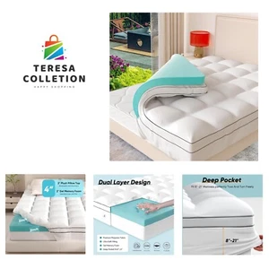 Memory Foam Mattress Topper King Size, Dual Layer 4 Inch Mattress Pad,2 Inch ... - Picture 1 of 8