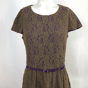 Max Mara Lace Belted Brown Purple Women's A-line Dress - Picture 1 of 22