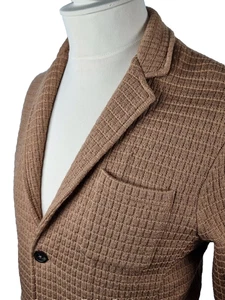 Mens Altea Milan Italy Medium Wool Blend Brown Button Knit Check Jacket - Picture 1 of 16
