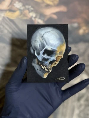 Pintura al óleo de calavera arte original ACEO Mpetersfineart Foto 1 de 3
