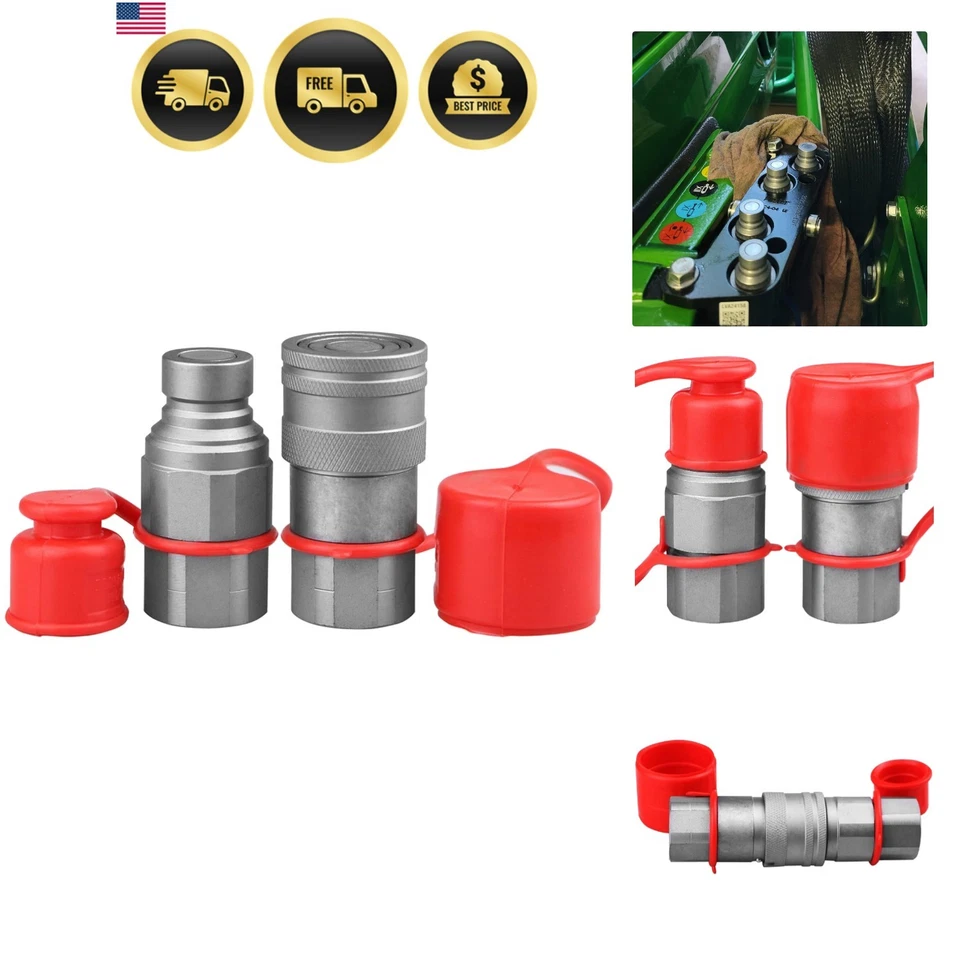 Hydraulic Quick Connect Couplers Flat Face Skid Steer Hydraulic Fittings 1/2 - Image 1 of 4