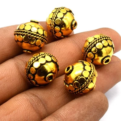 6 piezas cuentas Bali de 12 mm enchapadas en oro antiguo Foto 1 de 4
