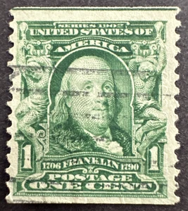 USA 1908 SC# 318 used Coil Stamp Perf 12 Franklin - Bild 1 von 2