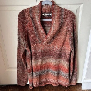 PrAna Women's Claus Orange Sundried V Neck Ribbed Chunky Knit Sweater Large EUC - Picture 1 of 12