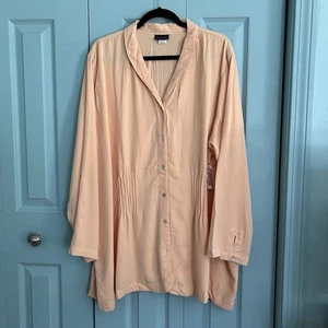 Making It Big Womens Button Front Tunic Blouse 2X Orange Cream Oversized - Picture 1 of 11