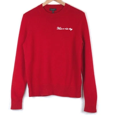 RAG & BONE Victor Merino Wool Cashmere Have a Nice Day Sweater Sz S Red Crew L/S - Image 1 of 4