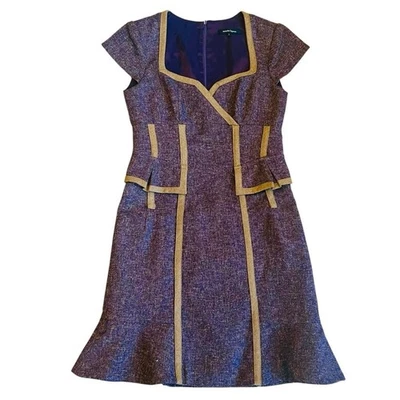 Nanette Lepore Women’s Sz 2 Vintage Y2K Purple Tweed Dress Wool Short Sleeve - Image 1 of 4