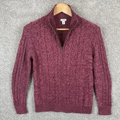 LL Bean 毛衣女式中号电缆针织开衫全拉链粉色栗色重型 — 第 1/4 张图片