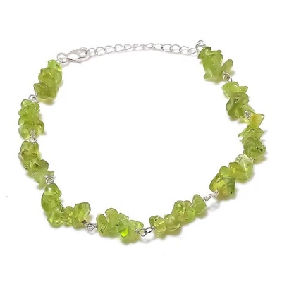 Peridot Druzy Gemstone 925 Solid Silver Hook Wife Chain Halloween Gift Bracelet - Image 1 of 4