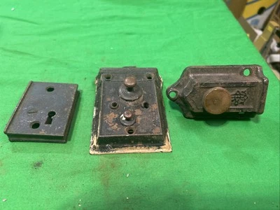 Antique Victorian 3  Rim Dead Bolt Lock No Keeper No Key 1890's Parts Or Repair - Image 1 of 4