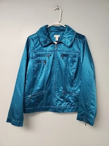 Giacca Chico's Donna M Casual Lucido Kori Tempo Teal Argento Full Zip Taglia 1 - Foto 1 di 6