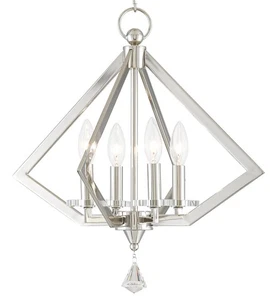 Livex Lighting 50664 Nickel Diamond 4-Light 18"W Chandelier - Picture 1 of 12