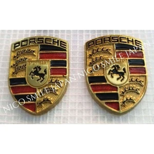 PORSCHE Emblema Placa Metal Dorado Insignia Coche Decoración Set de 2 con Cinta Nuevo - Imagen 1 de 2