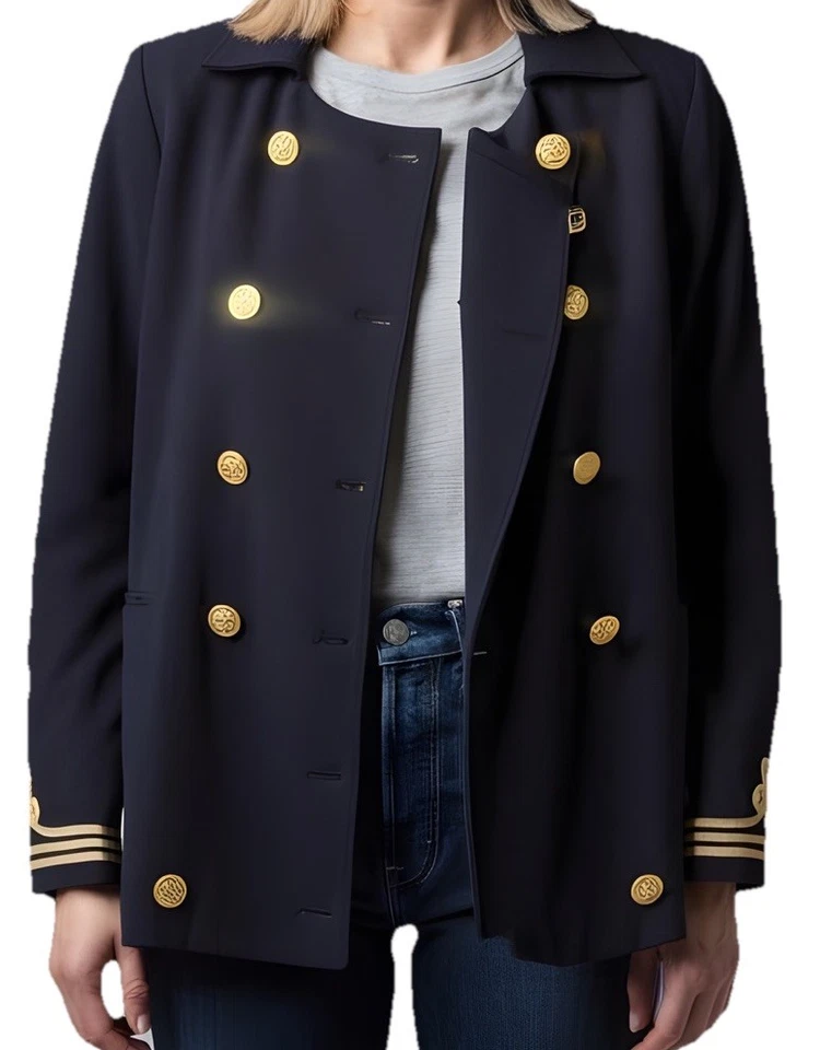 Blazer August Max Feminino Tamanho X (14/16) Azul Marinho Botão para Cima - Imagem 1 de 4