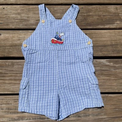 Mameluco de colección Samara azul Steamboat Boy, talla 4T estampado a cuadros bolsillos de carga Foto 1 de 4