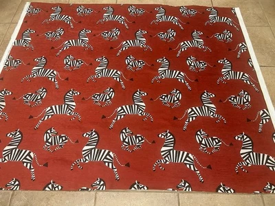 MARTY SCARLET 48” FARLOWE DANCING ZEBRAS PRINT ON RENLEY Fabric Over 1 Yard  New - Image 1 of 4