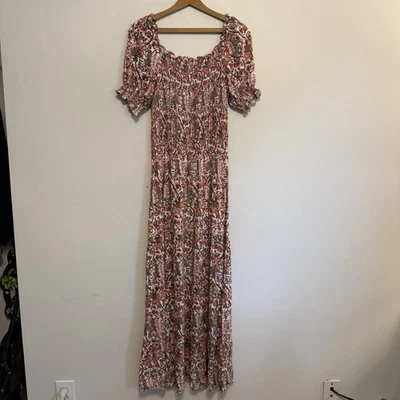 Max Studio Maxikleid Kurzarm Blumen gesmokt M Cottagecore Bauern Boho - Bild 1 von 4