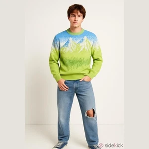 ASOS DESIGN Knitted Sweater with Pixelated Landscape Pattern Mens Large - Picture 1 of 7