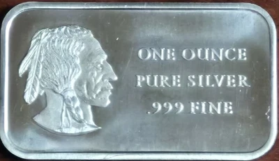 Barra de plata fina Madison Mint Indian 1972 1 oz .999 Foto 1 de 4