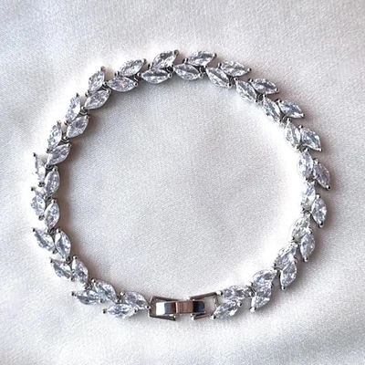 Bracciale Donna In Argento Sterlingo 925 Lucido Marquise CZ 6 X 3 Mm 7 Pollici - Immagine 1 di 4