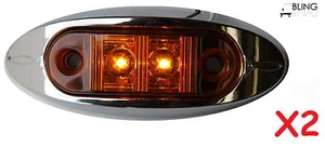 2 Amber w Bezel Clearance Side Marker 2" LED Light Oval Oblong Trailer Truck Car - Picture 1 of 5