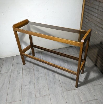 Винтажная современная деревенская дубовая деревянная стеклянная полка середины века 2-уровневый стол L32 - Изображение 1 из 4