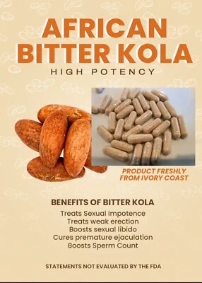 Kola amarga africana/Garcinia Kola 500 mg orgánica 30 cápsulas - altamente potente Foto 1 de 2