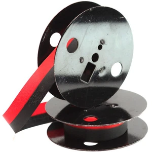 Burroughs Typewriter Twin Metal Spools with New Black Red Ribbon / RARE - Picture 1 of 5