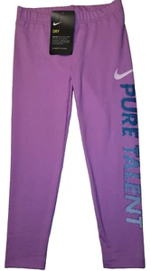 Nike Girls Leggings DRI-FIT Size 4 Rush Fuchsia "Pure Talent" FREE SHIP $30 - Picture 1 of 6
