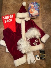 Santa Claus Mens Handmade Costume Suit Belly Eye Glasses Sack Gloves Beard Wig-M