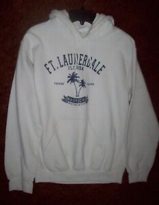MAN'S FT. LAUDERDALE FLORIDA HOODED SWEATSHIRT SIZE S. WHITE/BLUE PRE-OWNED VGC