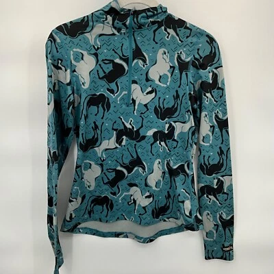 Kerrits Women's XS Long-Sleeve Equestrian Print Top Blue & Black - Image 1 of 4