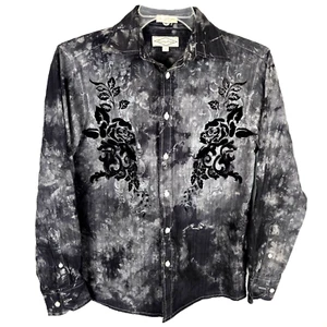 Eighty Eight Gray Graphic Long Sleeve Men’s Button Down Shirt Small Y2k Crest - Picture 1 of 6