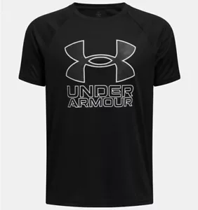 UNDER ARMOUR Boy's Tech Hybrid Printed Fill SS Shirt ** BLACK/WHITE - YL ** NWT - Picture 1 of 2