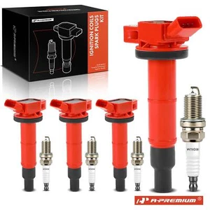 4x Red Ignition Coils & 4x Double Iridium Spark Plugs Kit for Toyota RAV4 Scion - Picture 1 of 10