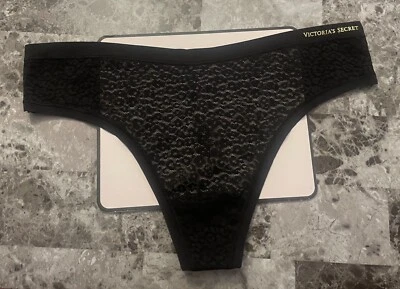 NWT VICTORIA'S SECRET XL BLACK LEOPARD CHEETAH MESH NO SHOW THONG PANTIES - Image 1 of 4