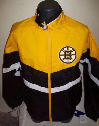 BOSTON BRUINS Starter Jacket Full Zip Nylon YELLOW & BLACK Sewn Logos XXL Cover
