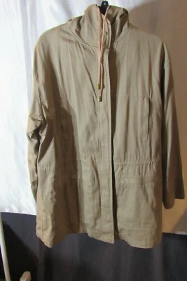 Mujer Caqui Cremallera Frontal Anorak con Capucha con Cordón/Forro Polar Extraíble Talla Grande Foto 1 de 4