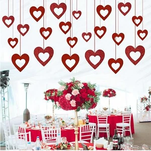 Valentine's Day Red Heart Ornaments 40Pcs Glitter Hanging Hollow-Out Decor - Picture 1 of 7