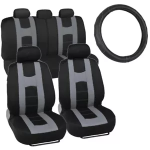 Funda de asiento de automóvil deportiva Rome y cubierta de cuero sintetizado para volante - gris juego de 10 piezas - Imagen 1 de 12