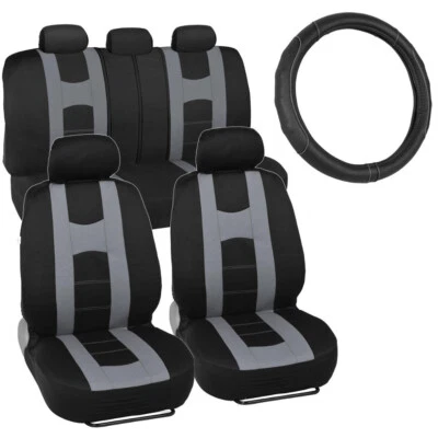 Capa de assento de carro esportivo Roma e capa de volante de couro sintético - cinza conjunto com 10 peças - Imagem 1 de 4