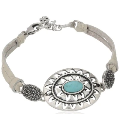 Pulsera de eslabones calados de cuero turquesa y turquesa Lucky Brand para mujer $35 #L41 Foto 1 de 4