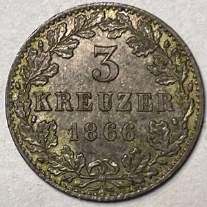 1866 Frankfurt 3 Kreuzer Uncirculated UNC Coin #7056 - Picture 1 of 2