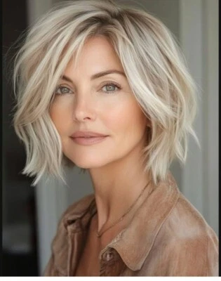 Short Haircut Bob Wavy Ash Brown Platinum Blond Lace Front 100% Human Hair Wigs - Image 1 of 4