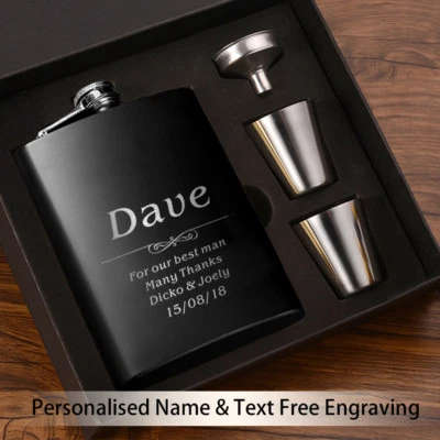 Personalised Wedding Hip Flask 6oz Custom Engraved Best Man Groom Usher Gift - Image 1 of 4