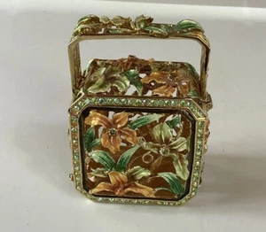 Bijorca Trinket Box Floral Flower Jeweled Hinged Enamel Day Lilies Filigree Lily - Picture 1 of 10